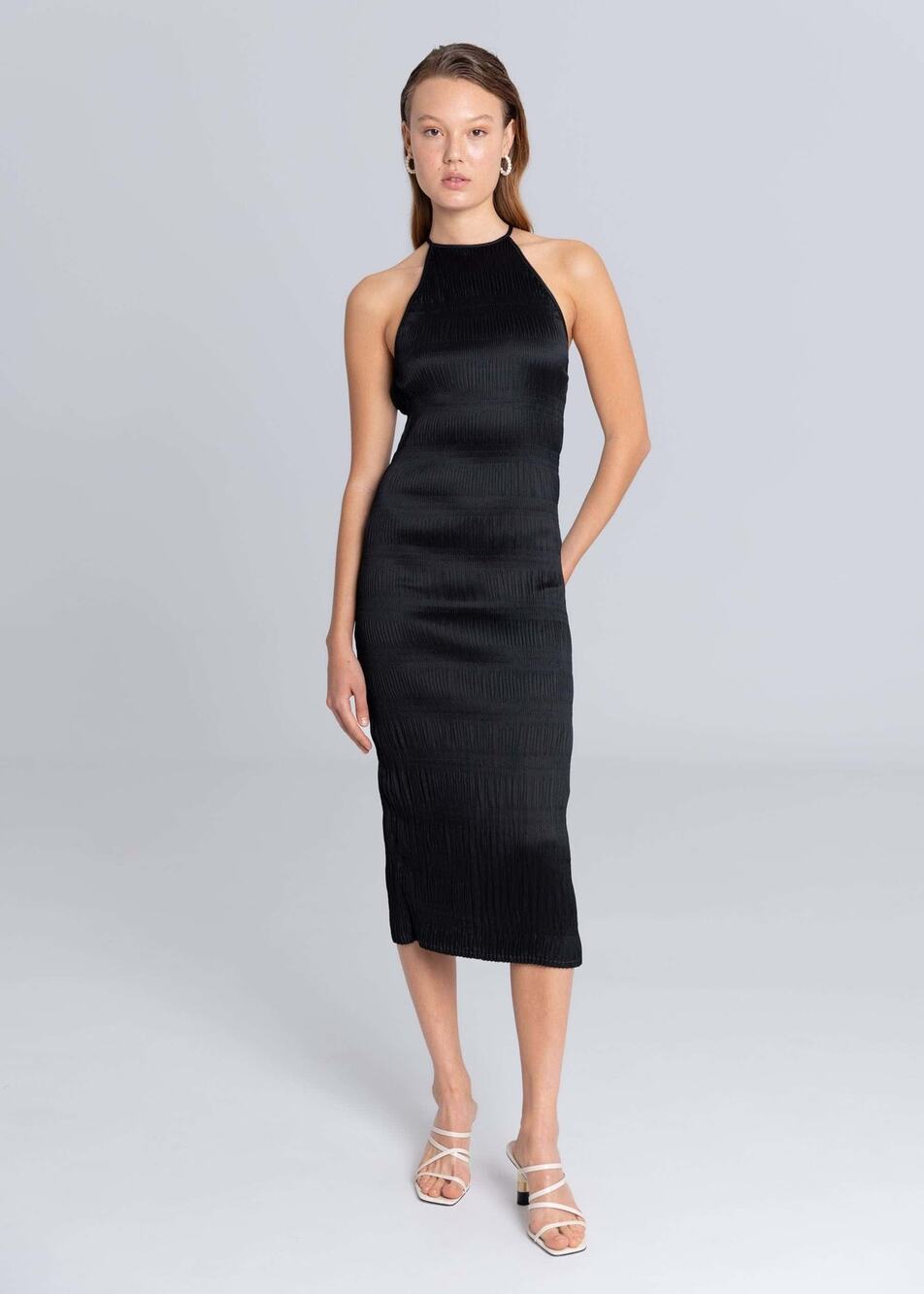 REISS Maddy Bodycon High Neck Black Dress NEW Size 6 Textured Knee Length LBD